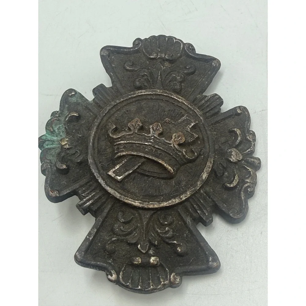 Vintage Heraldic Crown Cross Belt Buckle Gothic Regal Cast Metal Patina 3 Inch